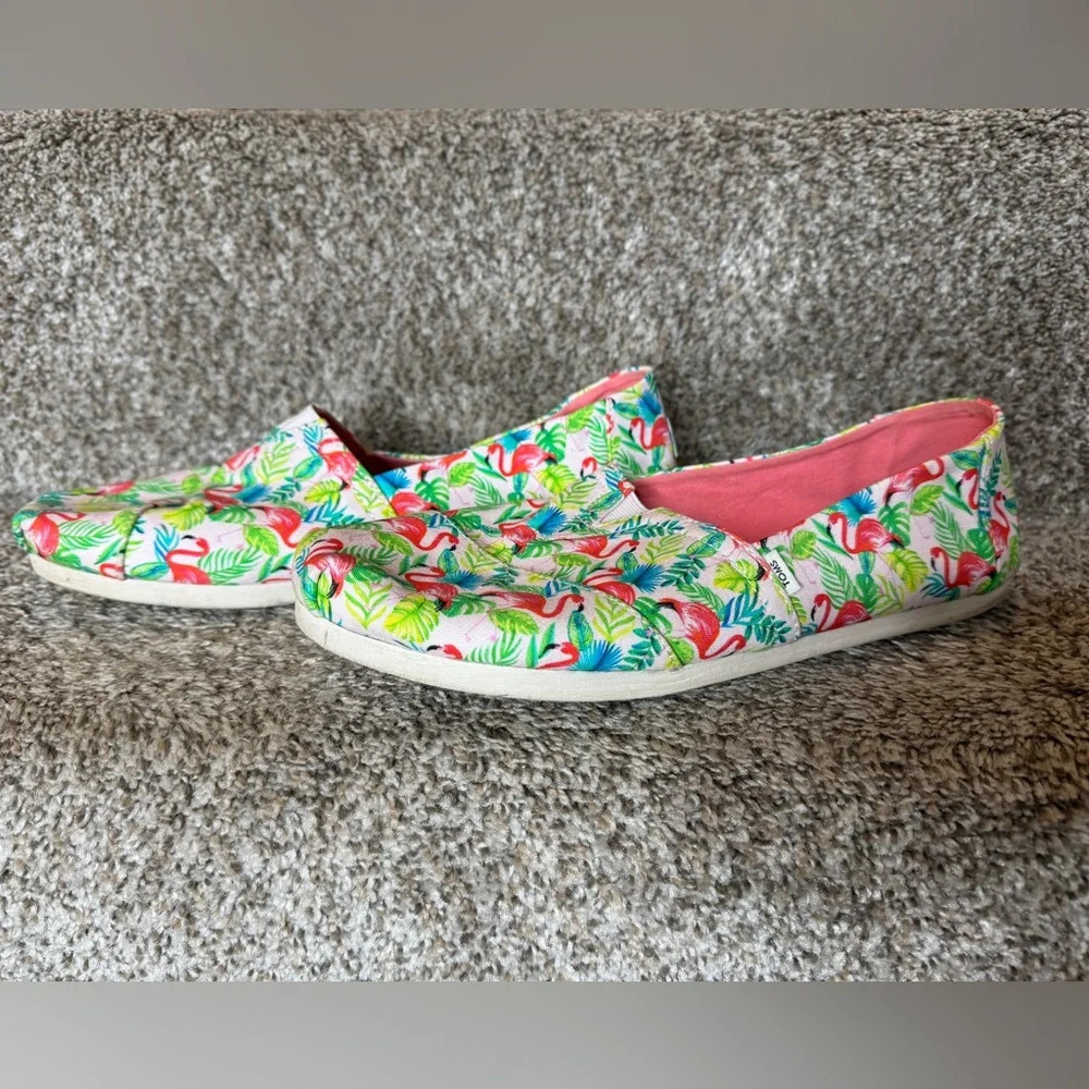 TOMS X‎ Paper Source Limited Editon Flamingo Alpargata Canvas Slip On Shoes W11